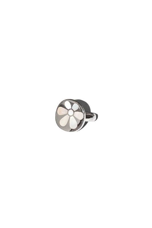 FLOWER MOTHER OF PEARL INLAY RING (STERLING SILVER)